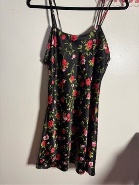 Intimo Black Slip Dress with Red & Green Floral Print